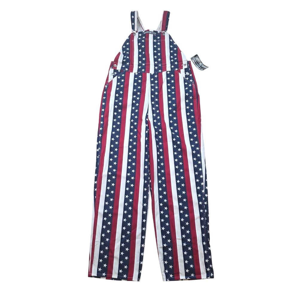 Game Bibs Overalls Adult L USA American Flag Stars Stripes Patriotic NWT